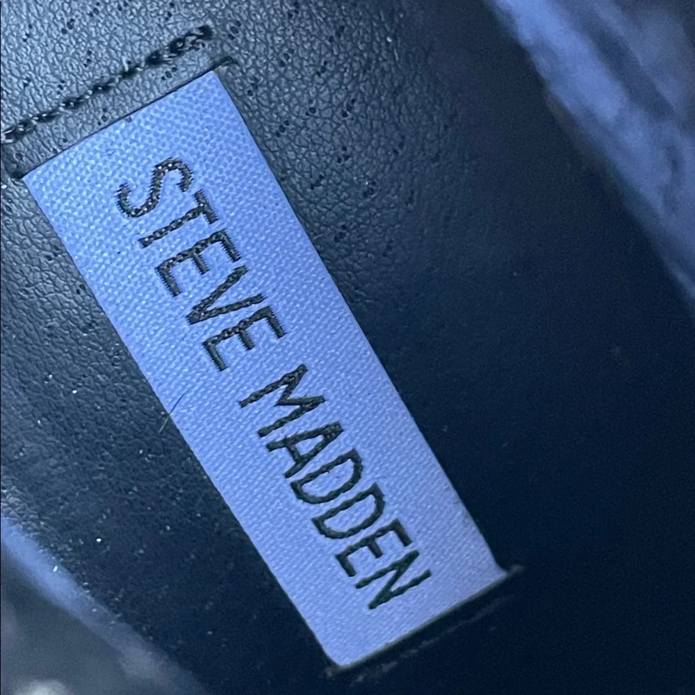 Steve Madden Deluxe Black Leather Platform Ankle Boots Chunky Block Heel Size 8